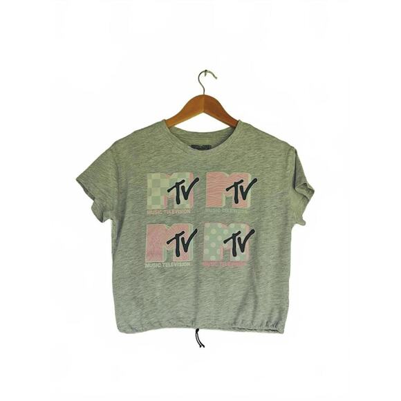 MTV Graphic Crop Tee Gray Retro Crop Top - Picture 1 of 4